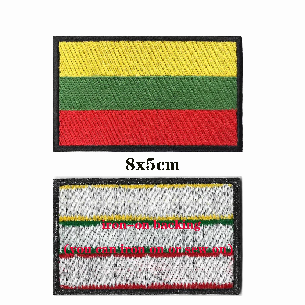 1PC Lithuanian Flag Lithuania Armband Embroidered Patch Hook & Loop Or Iron On Embroidery  Badge Cloth Military Moral