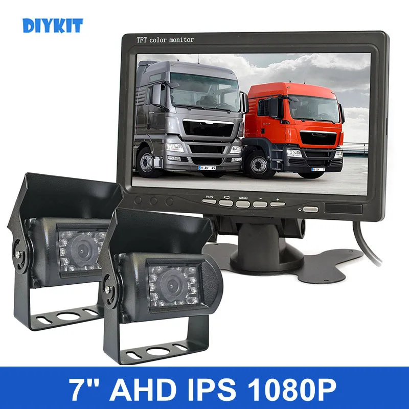 

DIYKIT 7inch AHD IPS Car Monitor Rear View Monitor 2 x Waterproof IR Night Vision 1080P AHD LED Camera for Bus Houseboat Truck