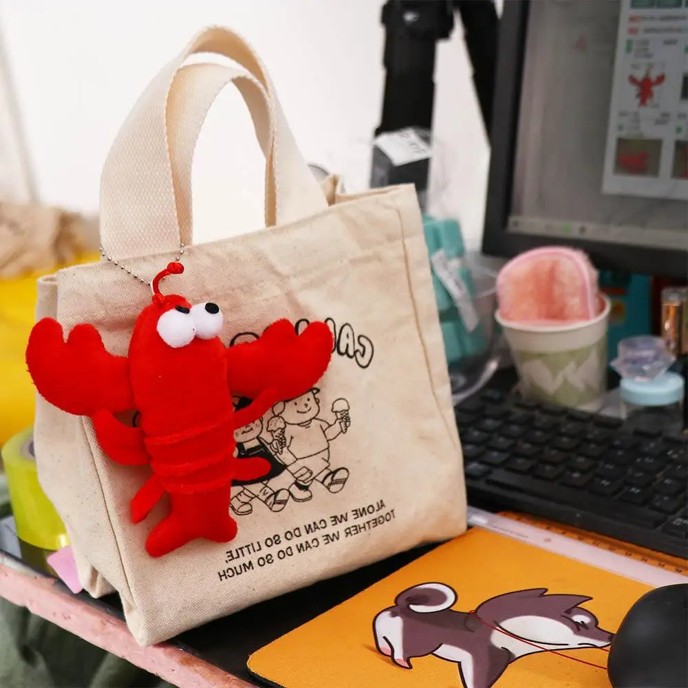 Cute Kawaii Car Key Accessories Red Lobster Stuffed Animal Crayfish Keyring Bag Pendant  Keychains Stuffed Keychain