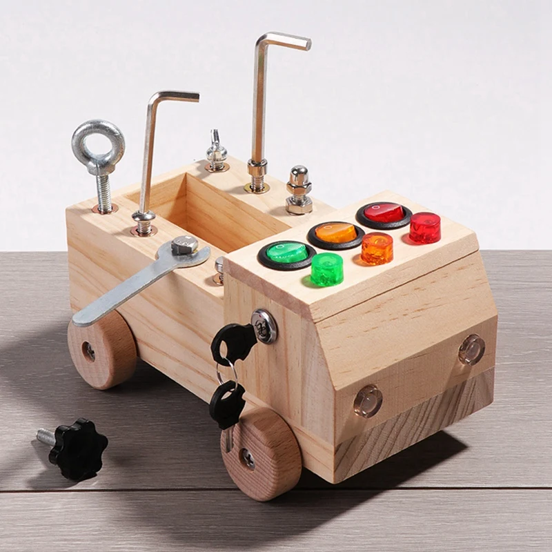 Wooden LED Switch Busy Board Disassembly And Assembly Screws And Nuts Tool Set Car Montessori Early Education Puzzle Toy Set