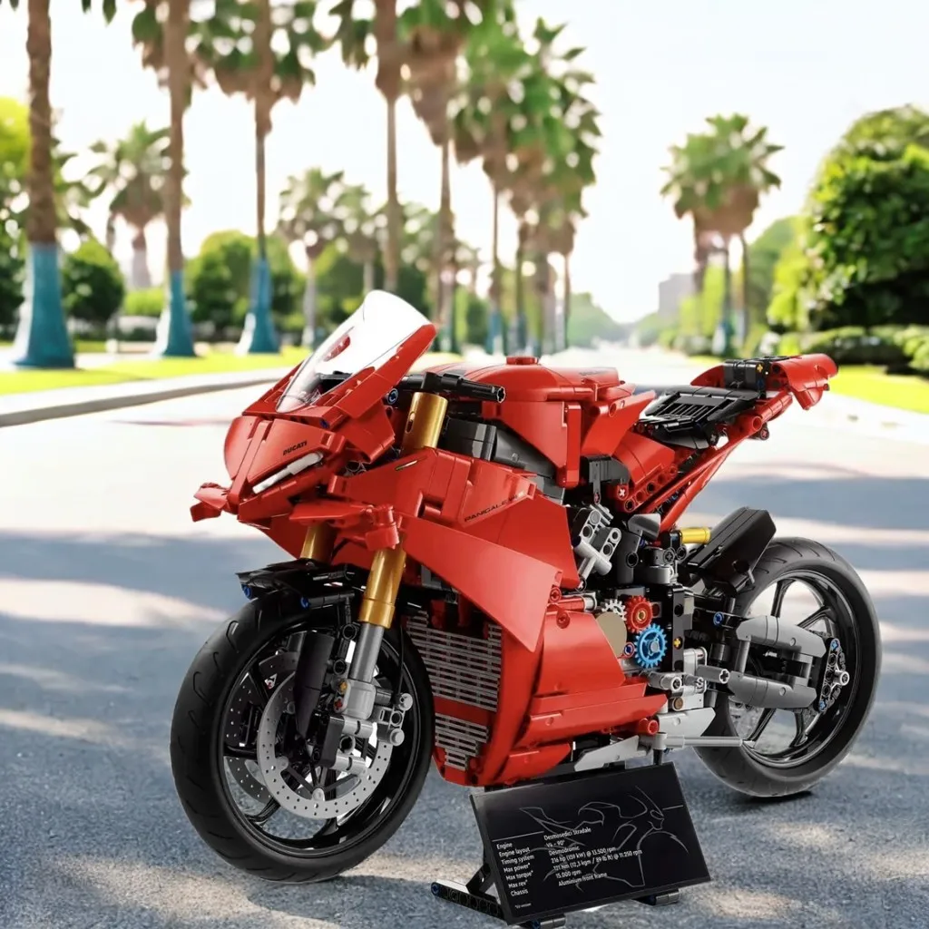 Technische V4 S Motorrad Bausteine Mechanische Modell DIY Ziegel Spielzeug Für Kinder Junge