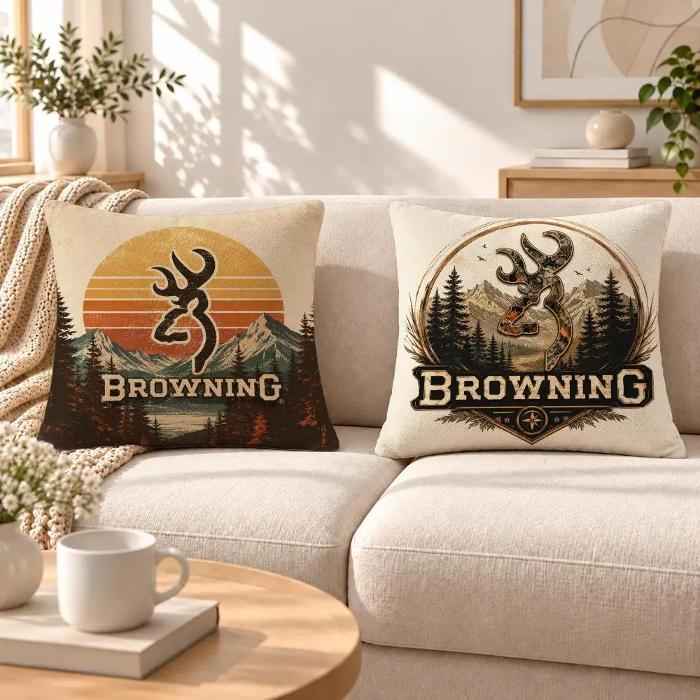 Brand Browning Cushion Cover Soft Short‑Plush Pillowcase, Decor for Sofa & Bedroom, Perfect Holiday Gif