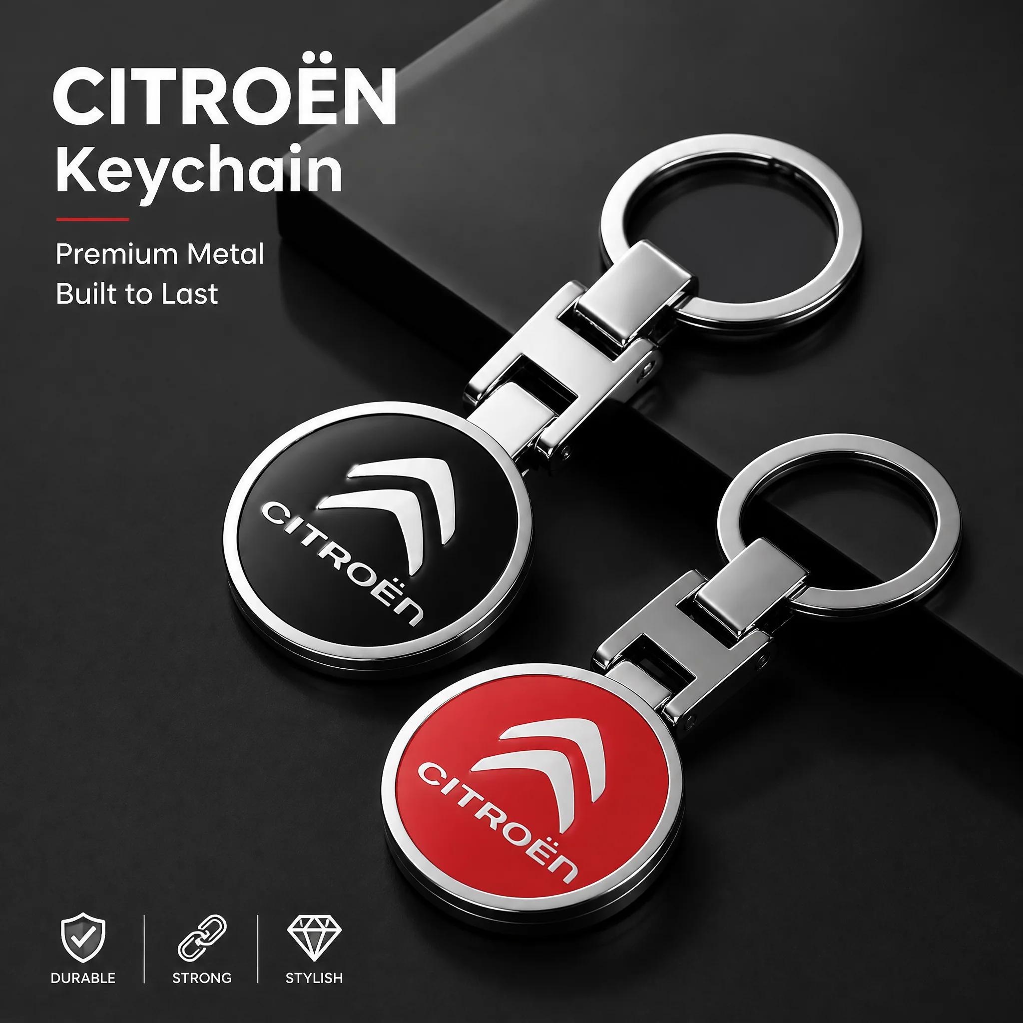 1PCS Metal Round Car Keychain Emblem KeyRing Pendant Citroen C3 C5 Aircross C5X C4 Cactus Picasso e-C3 e-C4 C-Crosser C6 Celysee