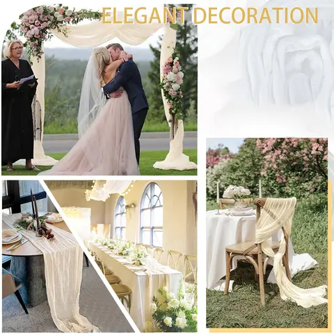 10 st ostdukslöpare bohemisk gasbinda 40x270 cm romantisk bordslöpare för bröllop, brud/fest, födelsedagsfest 10 best sales bordlöpare grön - №4