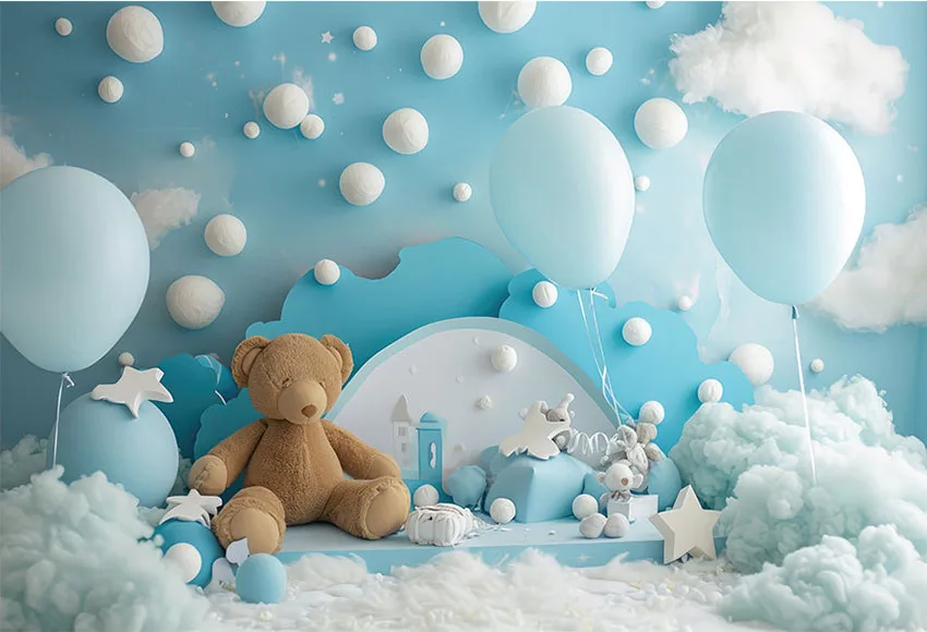 Mehofond Photography Background Baby Blue Cute Bear Balloon Kids Birthday Party Cake Smash Portrait Decor Backdrop Photo Studio