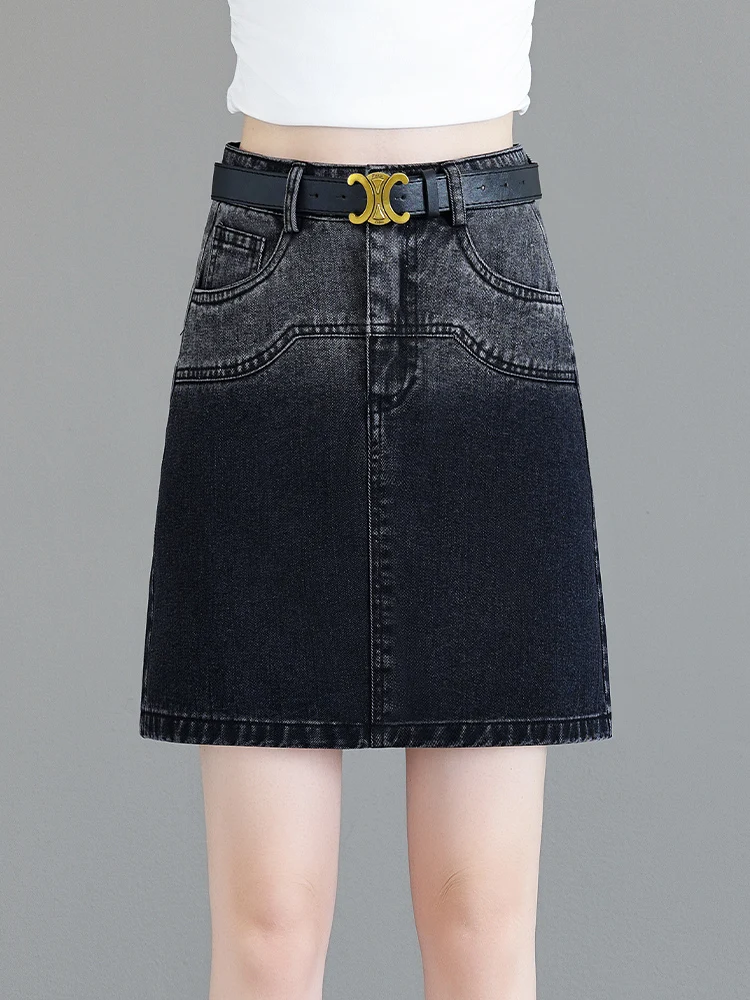 

Летняя тонкая джинсовая юбка женская с высокой талией, А-силуэт, градиентный цвет, облегающая, средней длины, в корейском стиле, для повседневной носки