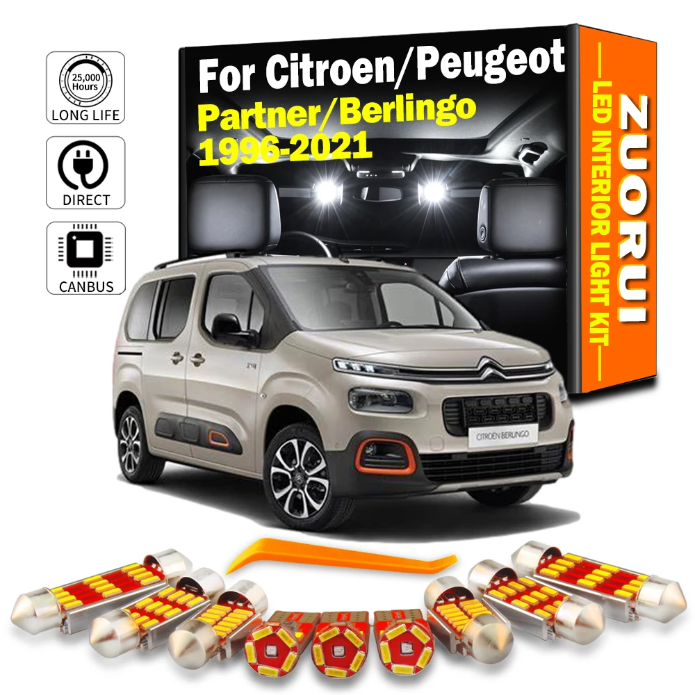 ZUORUI Canbus LED Interior Map Dome Light Kit For Citroen Berlingo K9 B9 Peugeot Partner 1996-2019 2020 2021 Led Bulbs No Error