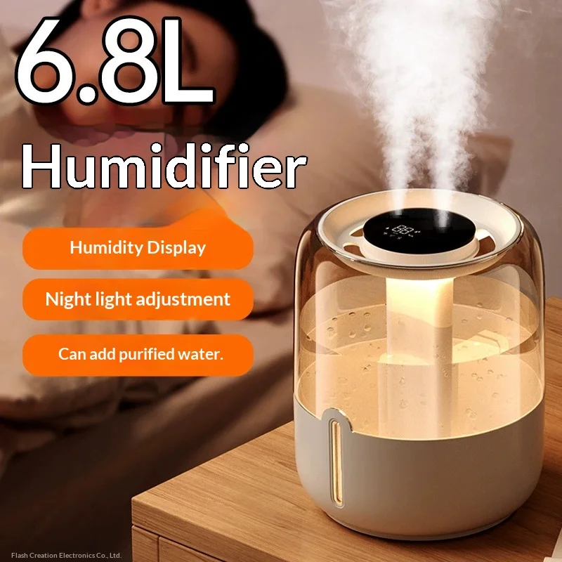 

﻿ Ultra Quiet Humidifier 6.8L Large Capacity Top Fill Design with UV Light and Filter Adjustable Cool Mist for All Night Use