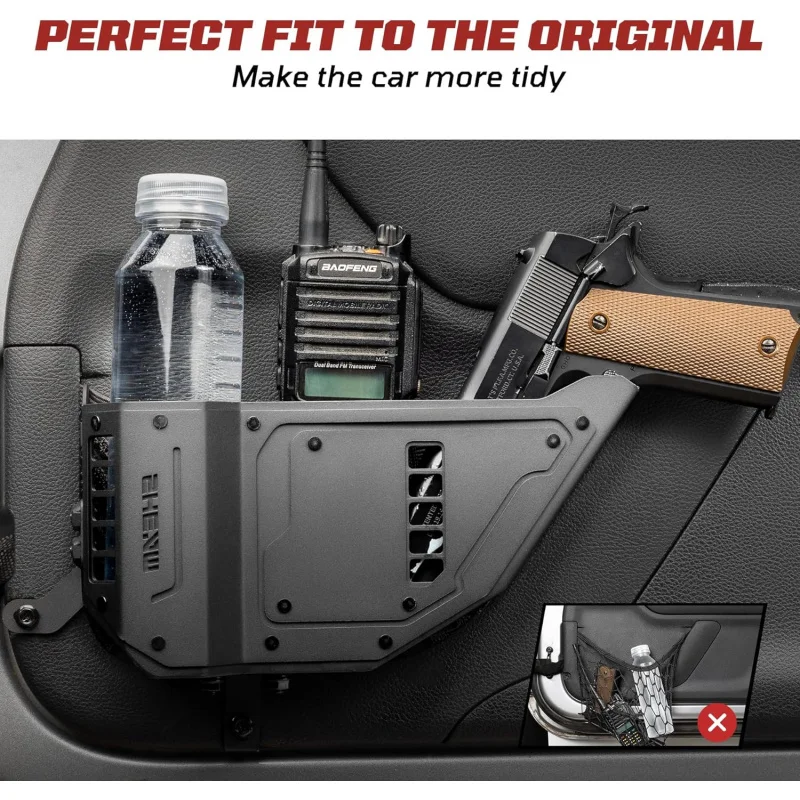 

Для Jeep Wrangler JK 2018-2024 металлический ящик для хранения на передней дверь с подстаканником, боковая вставка-органайзер, аксессуары для интерьера, 2 шт.