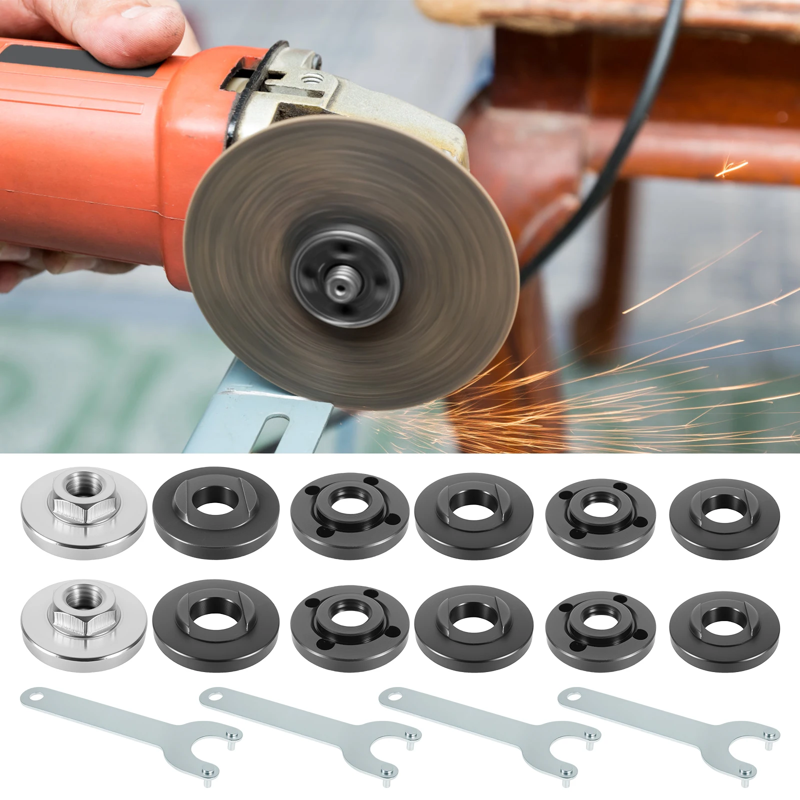 

16 шт. угловая шлифовальная машина, металлическая нажимная пластина, набор внутренних и внешних фланцевых гаек, инструмент, металлическая угловая шлифовальная машина 125 150 180 230, вал угловой шлифовальной машины