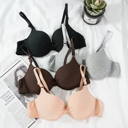 Bras Sexy Women Cotton Gathered Bra Deep V Underwire Ladied Brassiere Push Up Lingerie Solid Bras Backless Intimate Underwear