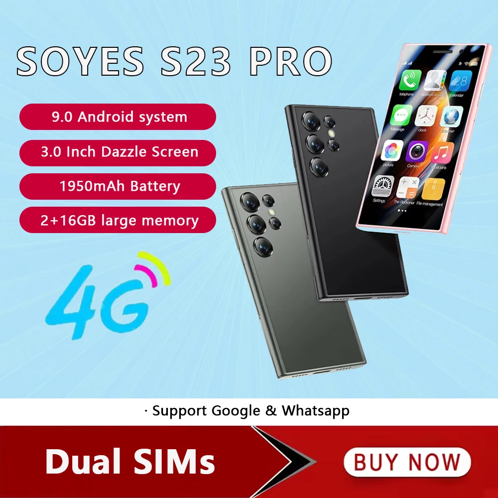 NEW SOYES S23 Pro 4G Version Mini Smartphone Android 9.0 2GB RAM 16GB ROM Face ID 1950mAh Dual SIM 3.0 Inch Small Mobile Phone