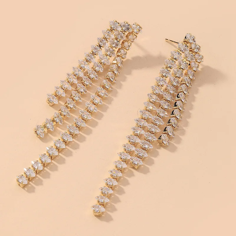 Vollständig mit Strass besetzte lange Quasten-Ohrringe für Damen, europäisch-amerikanischer Stil, hochwertige Ohrringe, exquisiter Schmuck K