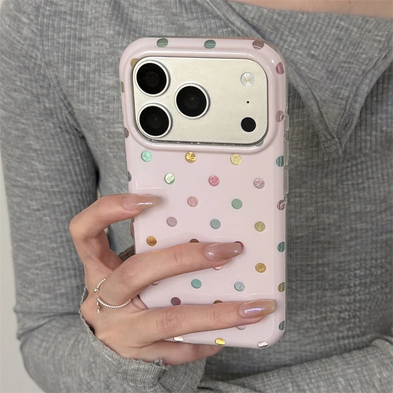 Funda de Teléfono Coreana INS Colorida con Diseño de Puntos para iPhone 17, 17 Pro, 17 Pro Max, 16 Pro, 13, 14, 15, 16 Pro Max, 15 Pro, 14 Pro Max