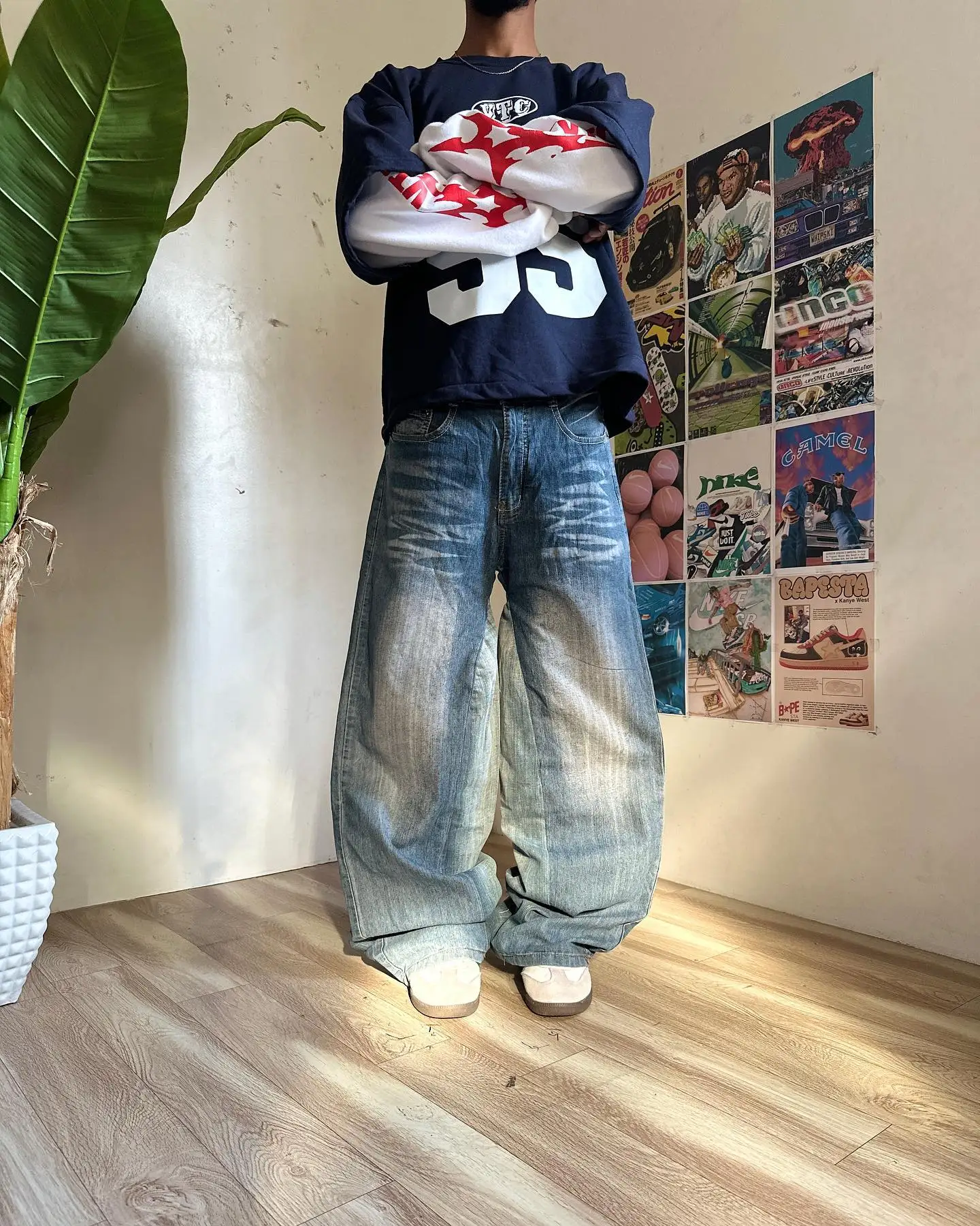 Y2K Harajuku Hip Hop Embroidery Jeans Men Women Goth Punk Ripped Wide Leg Pants Fashion Retro New Baggy Denim Pants Streetwear