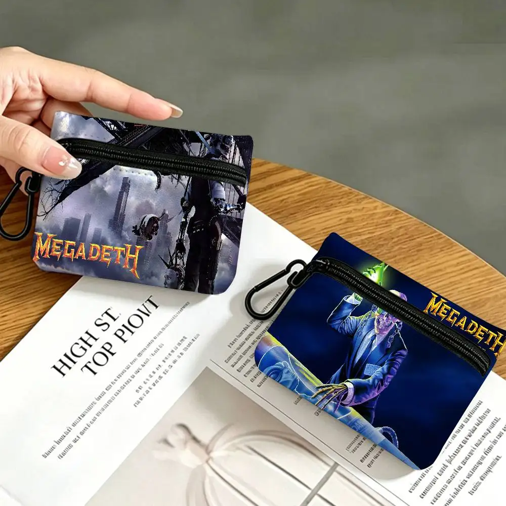 Thrash HEAVY M-Megadeth Portable Oxford Fabric Mini Wallet Carabiner Design Small Coin Bag For Cards Keys Earphones