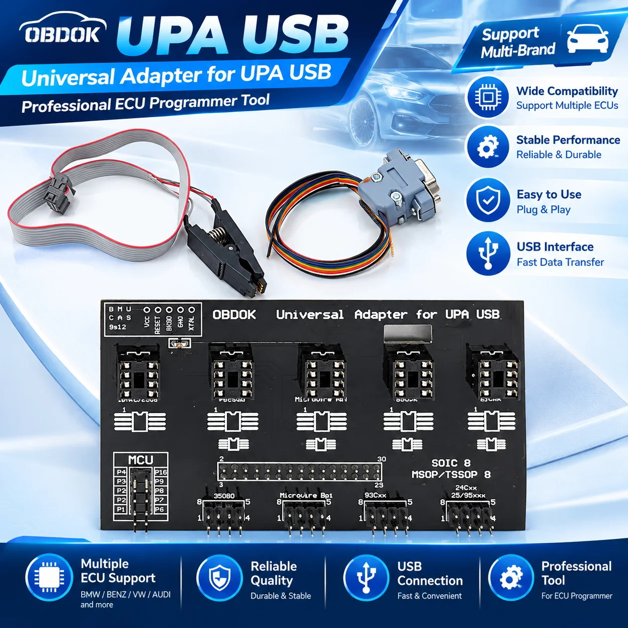 Professional UPA USB V13 Full Adapter Kit EEPROM Programmer Chip Read Write Tool with Test Cable