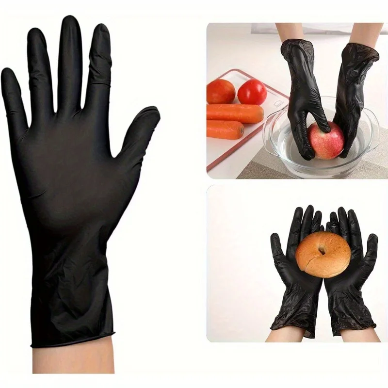 Black disposable nitrile gloves (200) pcs household cleaning gloves for work kitchen cooking garden safety