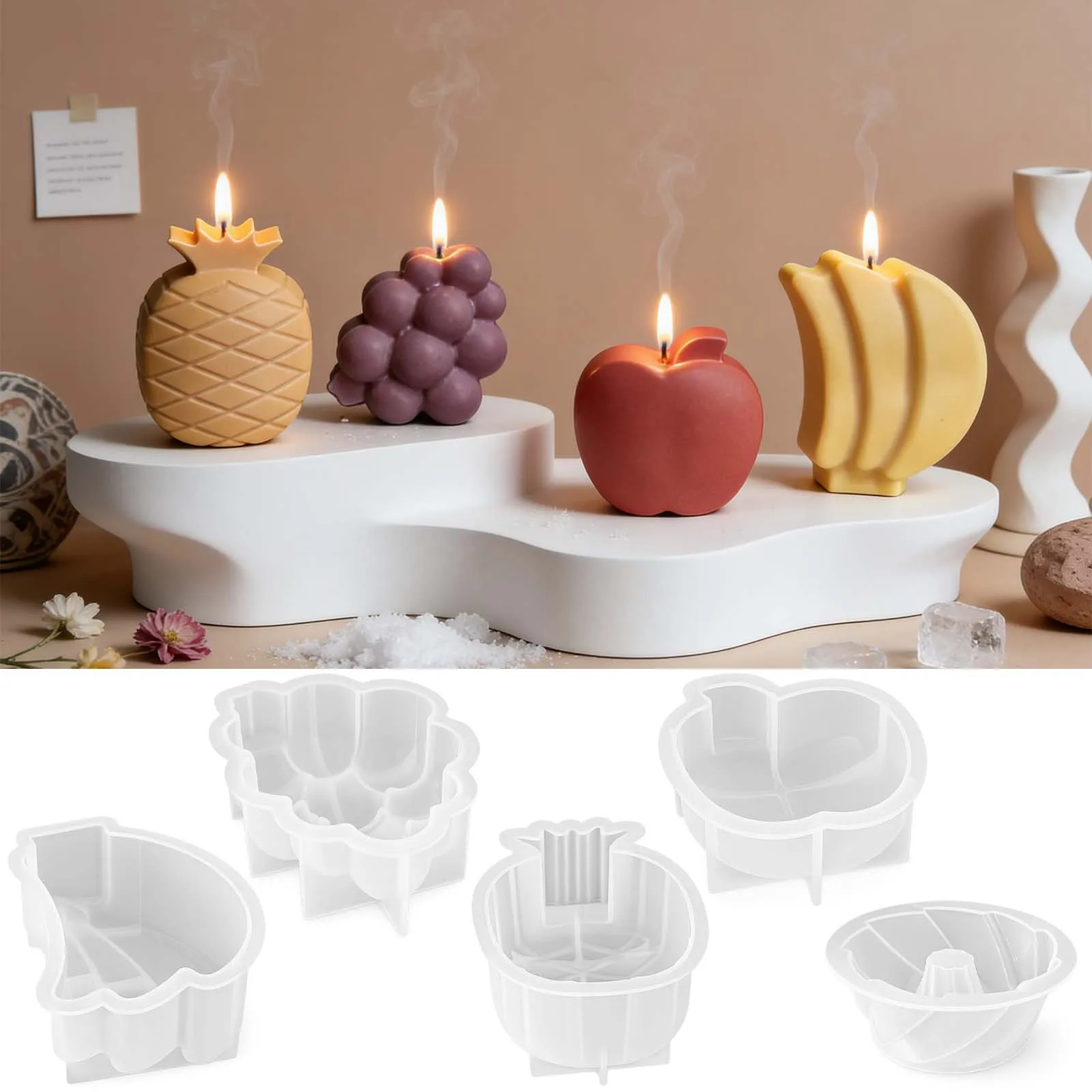 Moldes de Silicona 3D para Frutas, Antiadherentes, para Hacer Velas de Resina Epoxi, Jabón, Decoración del Hogar, Regalos, con Forma de Manzana, Plátano, Uva, Piña, Fresa