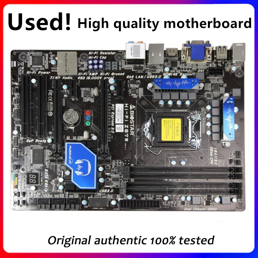 

For Biostar Hi-Fi Z87W Desktop Motherboard Z87 LGA 1150 CPU SATA3 USB3.0 Original Desktop Used Mainboard