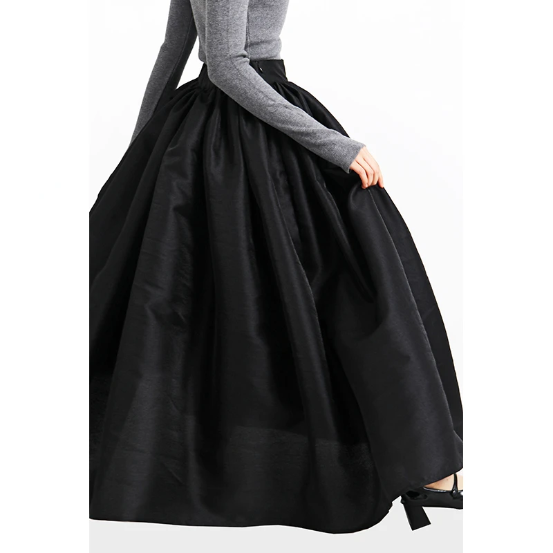 

2023 New Autumn Retro Big Bottom Elastic High Waist Skirts Ultra Long A-line Ball Gown Skirt Fashion All-match Hepburn Skirt