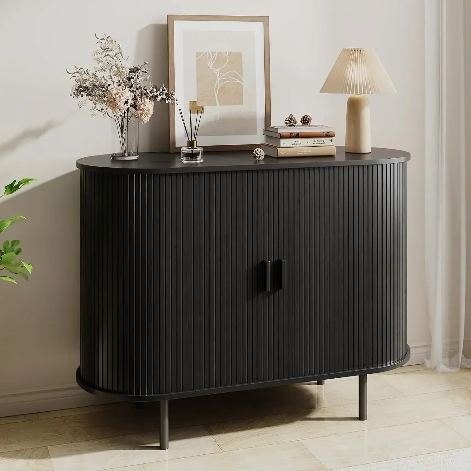 

Шкаф-буфет с местом для хранения вещей, 40-дюймовый рифленый шкаф с раздвижной дверью и регулируемой полкой, консоль современного акцентного кафе-бара