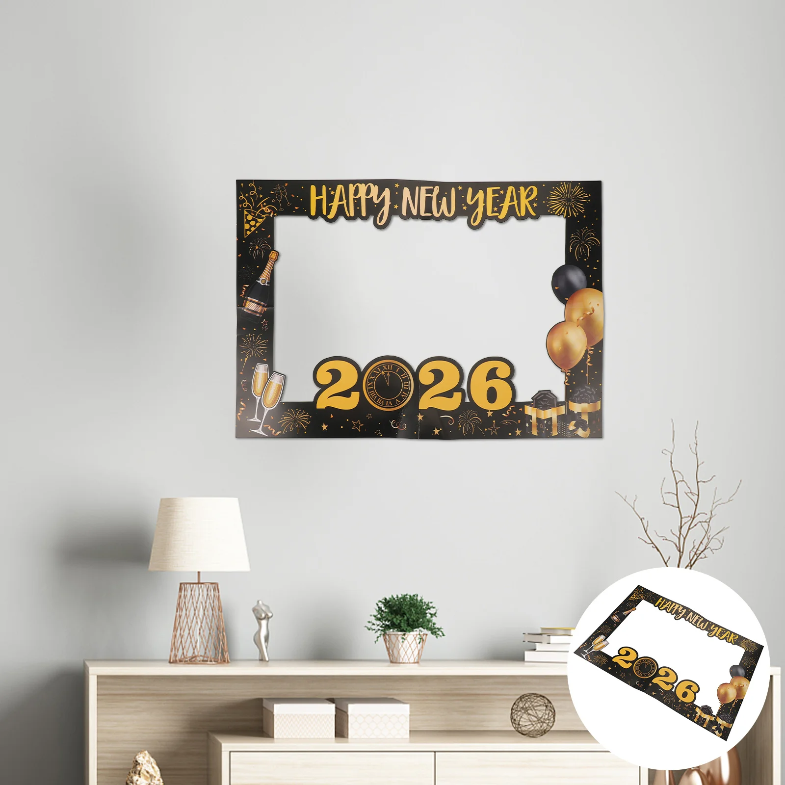 

2026 Happy New Year Photo Frame Large Handheld Party Selfie Prop Vibrant Nye Countdown Decor for Indoor Outdoor Gatherings