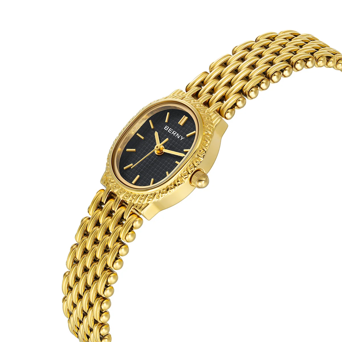 Imagem -02 - Berny-relógio de Pulso Elíptico Feminino Relógio de Quartzo Dourado Pulseira de Aço Inoxidável Impermeável Simples Vestido Retrô Luxo