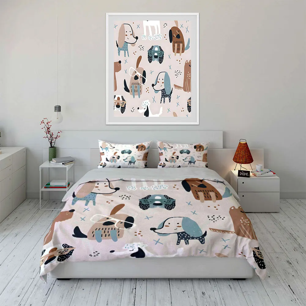 Cute cartoon dog pattern background Print Soft Comfortable Duvet Cover Bedding Set Included 1*Duvet Cover  2*Pillowcases