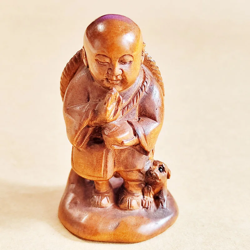 

Y8708 - 2 "Статуэтка Netsuke из ящика ручной работы-маленький монах с милой собакой