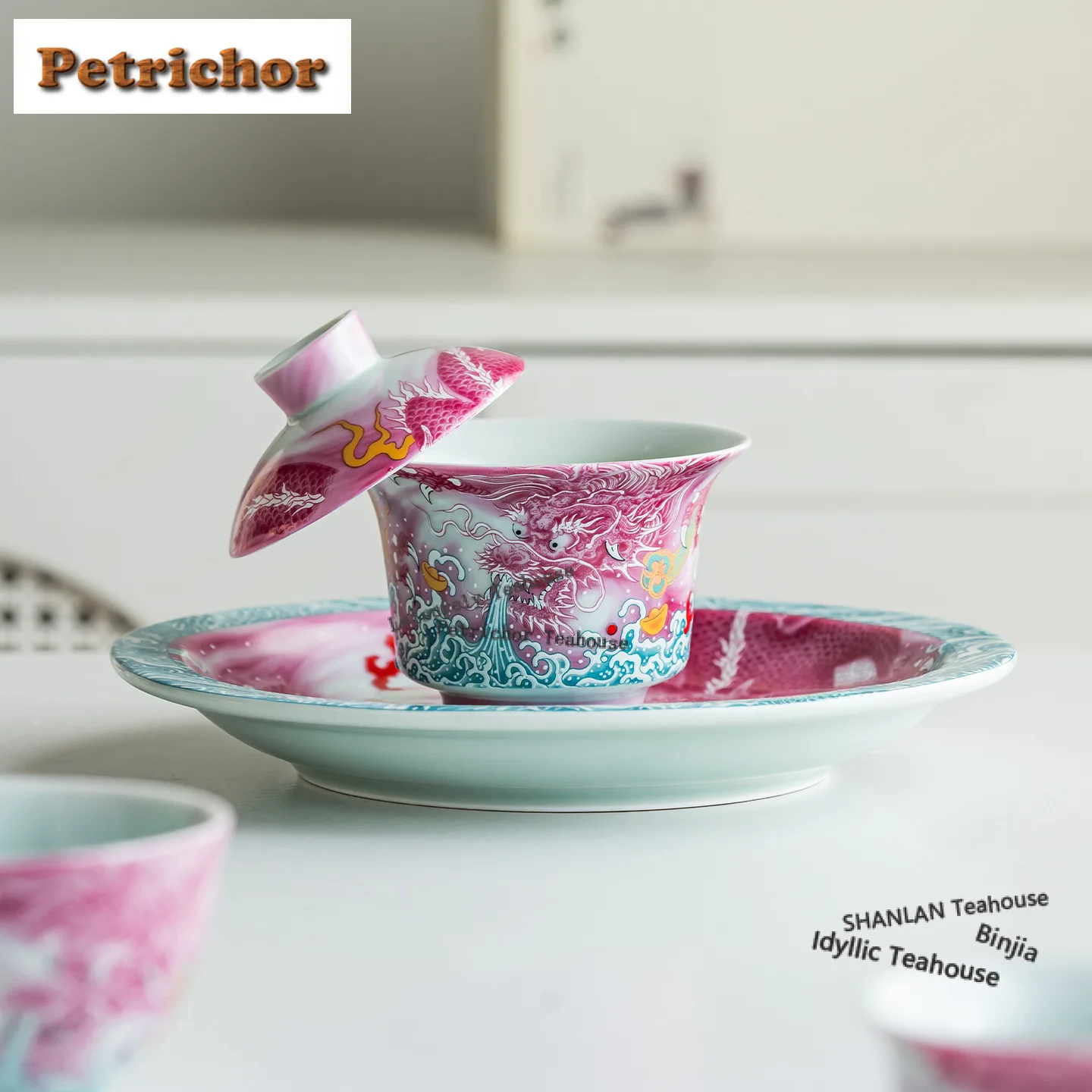 130ml Enamel Color Pastel Rouge Red Dragon Gaiwan Vintage Tea Tureen Tea Bowl With Lid Kit Tea Maker Cover Bowl Teaset Supplies view 4