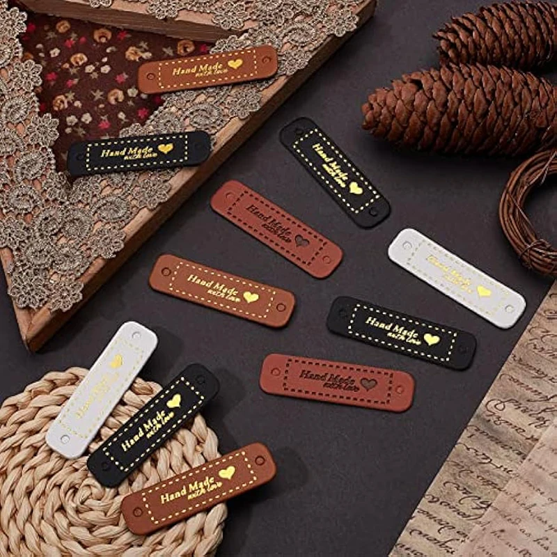 20pcs Handmade Leather Clothing Labels Sewing Leather Tags For DIY Hand Work Gift Bag Hat Crafts Accessory PU Leather Decor Tag