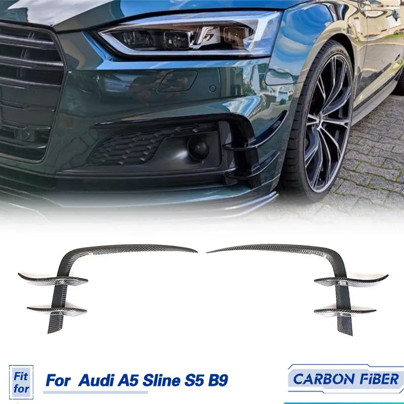 Car Front Bumper Candards Carbon Fiber for Audi A5-Sline S5 B9 2017-2019 Front Vents Fins Fog Lamp Grill Cover Trim Body Kit FRP