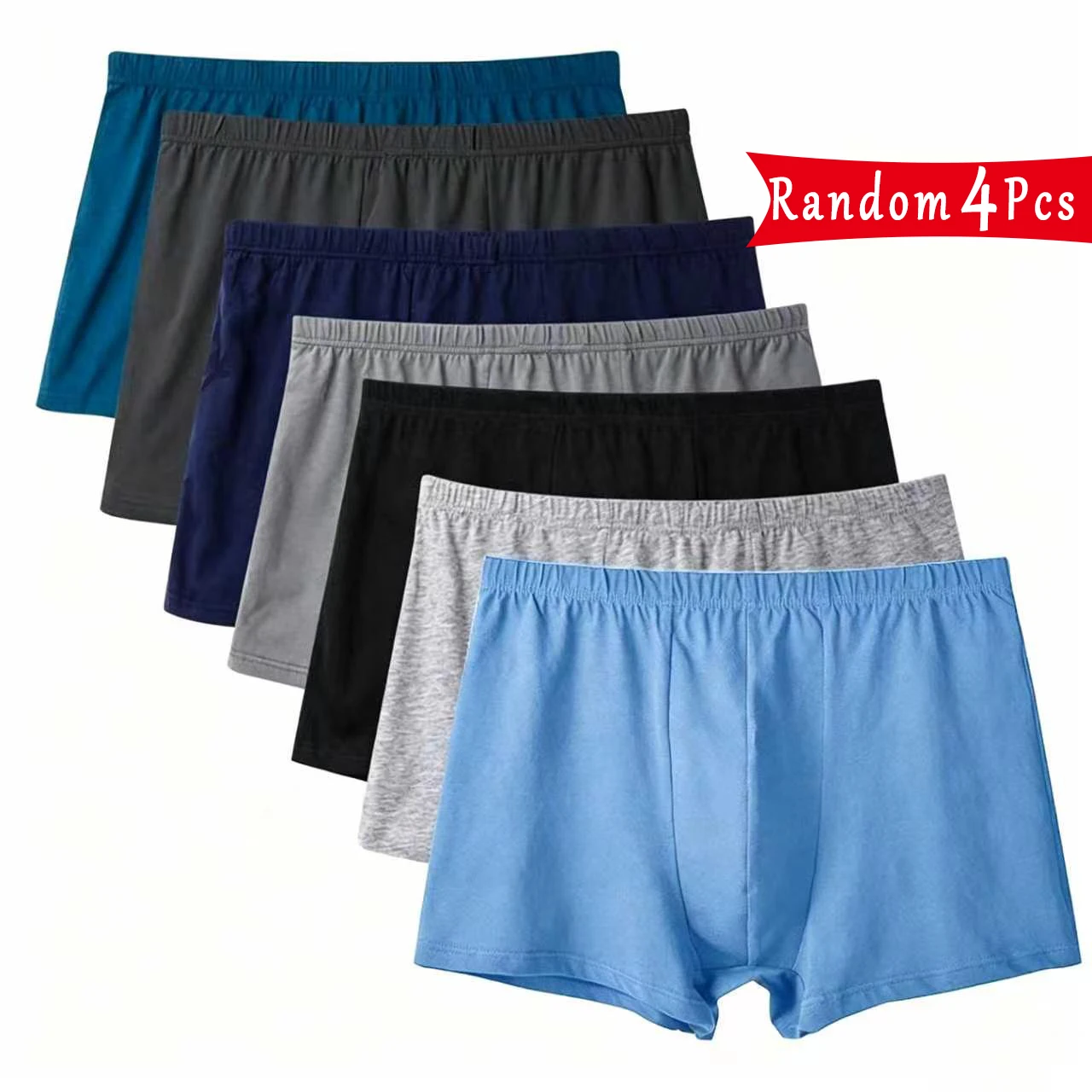 Random 4PCS Men 100% Cotton Boxer Shorts Loose Fit Solid Color Male Casual Sleep Underwear Breathable Men Aro Shorts Multi Pack