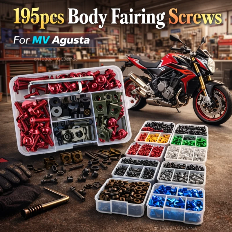 195pcs Motorcycle Fairing Bolts Body Screws Nuts For MV Agusta 675 800 Brutale 800 1000 Turismo Veloce RC Kit Aluminum CNC Clips
