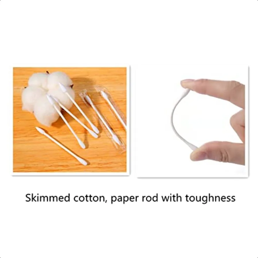 مسحات القطن Q نصائح 100 عدد من براعم القطن الطبيعي ملفوفة بشكل فردي بأطراف مزدوجة من القطن لتنظيف الأذن والعناية بالجمال R