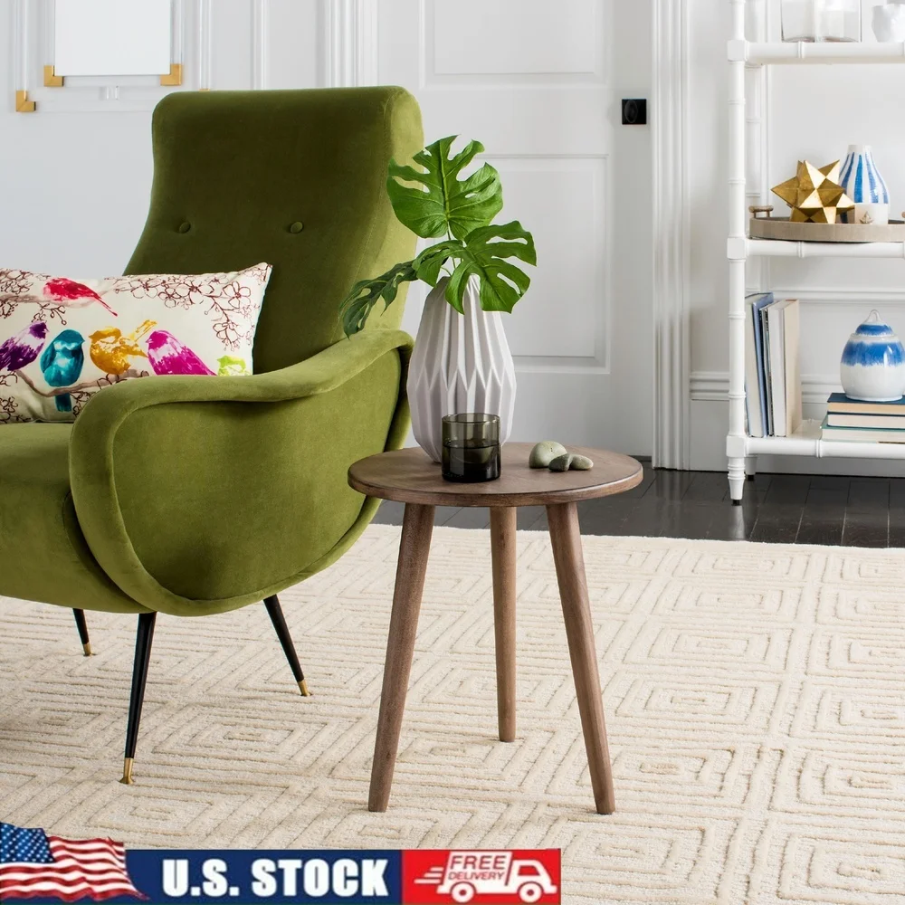 

Round 3-Leg Accent Table Pine Wood Casual End Table Indoor Use Light Brown Finish Contemporary Design Minor Assembly Required