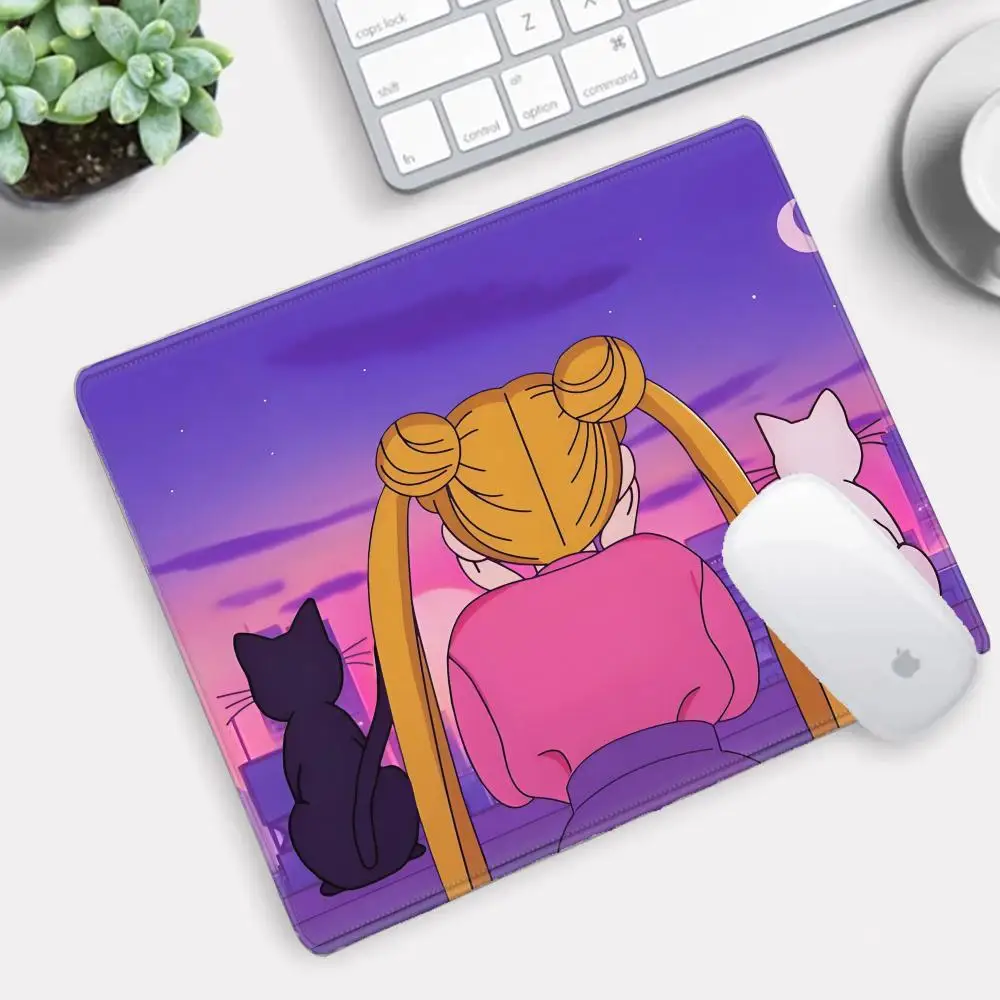 Purple Anime Aesthetic Mouse Pad Multiple sizes Large Square Computer Office Game Table Mats Luna Cats Rubber Anti-slip Mousepad