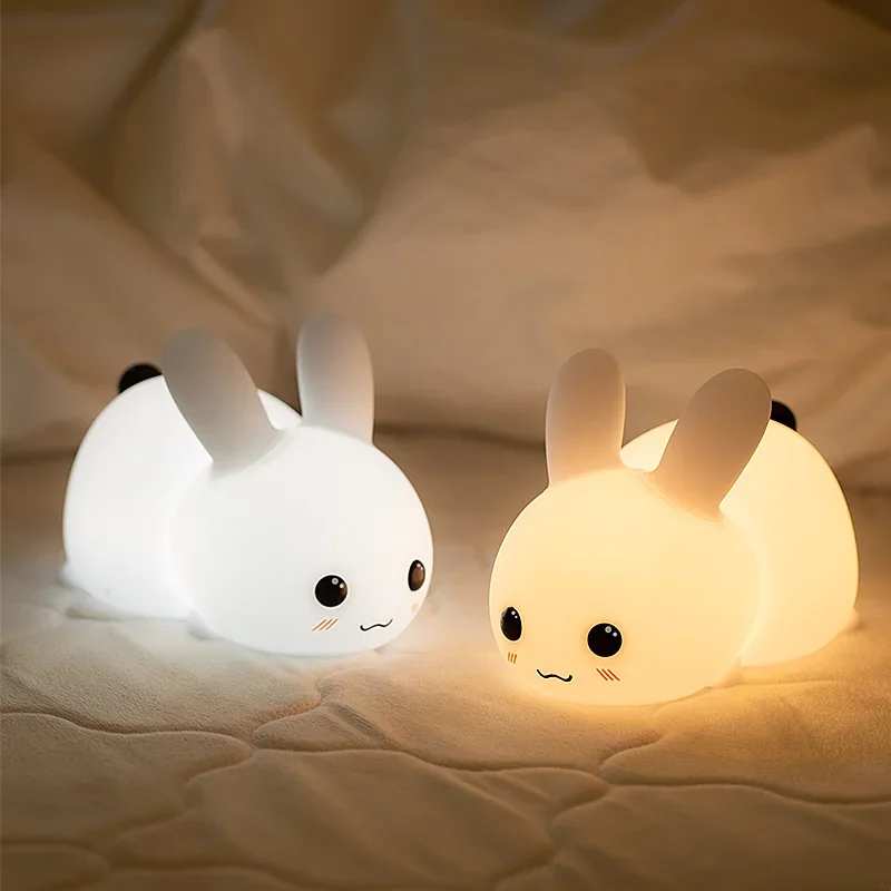 Night Light Cute Rabbit Colorful Light Voice Controlled Clapping Lamp Night Feeding Baby Bedroom Children\'s Home Decoration