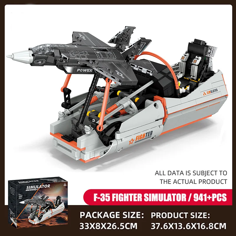 Military Series 941pcs F-35 Fighter Simulator Building Blocks Bricks MOC Airplane Simulated Cockpit Toys For Children Boys Gifts
