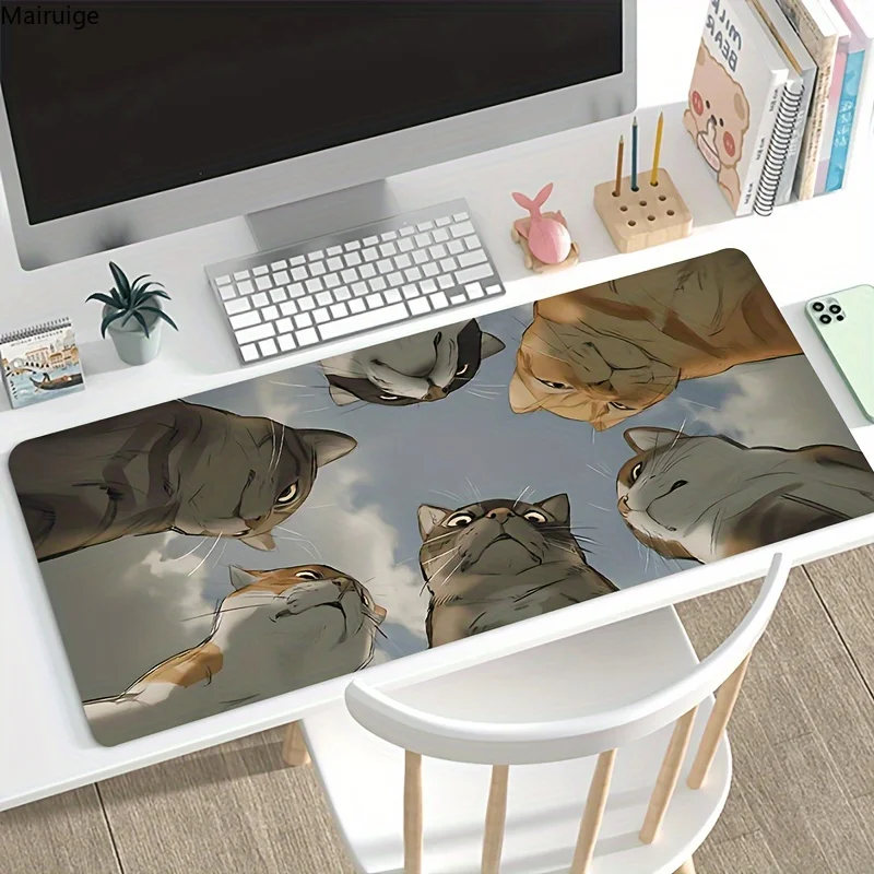 

High-definition Cat Sky Mouse Pad Large Computer Office Game Mats Rubber Anti-slip Gaming Keyboard Mousepad Long Desk Pad