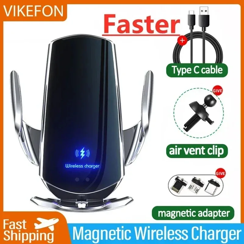 

Q3 15W Fast Charging Wireless Charger Car Phone Holder In Car Air Vent Mount Auto-Clamping Holder for iPhone Android