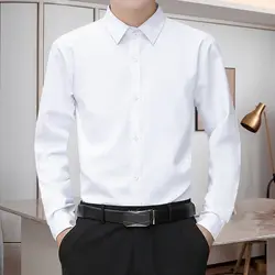 P55 Men's white long-sleeved shirt suit formal professional work shirt anti-wrinkle versatile slim thin tops men's clothing