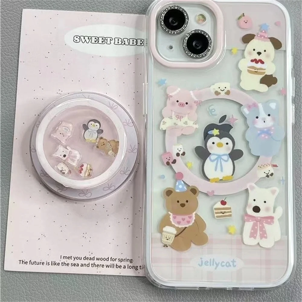 Korean Cute Cartoon Shake Penguin For Magsafe Griptok Finger Ring Cellphone Holder For iPhone 16 Samsung Girl Bracket