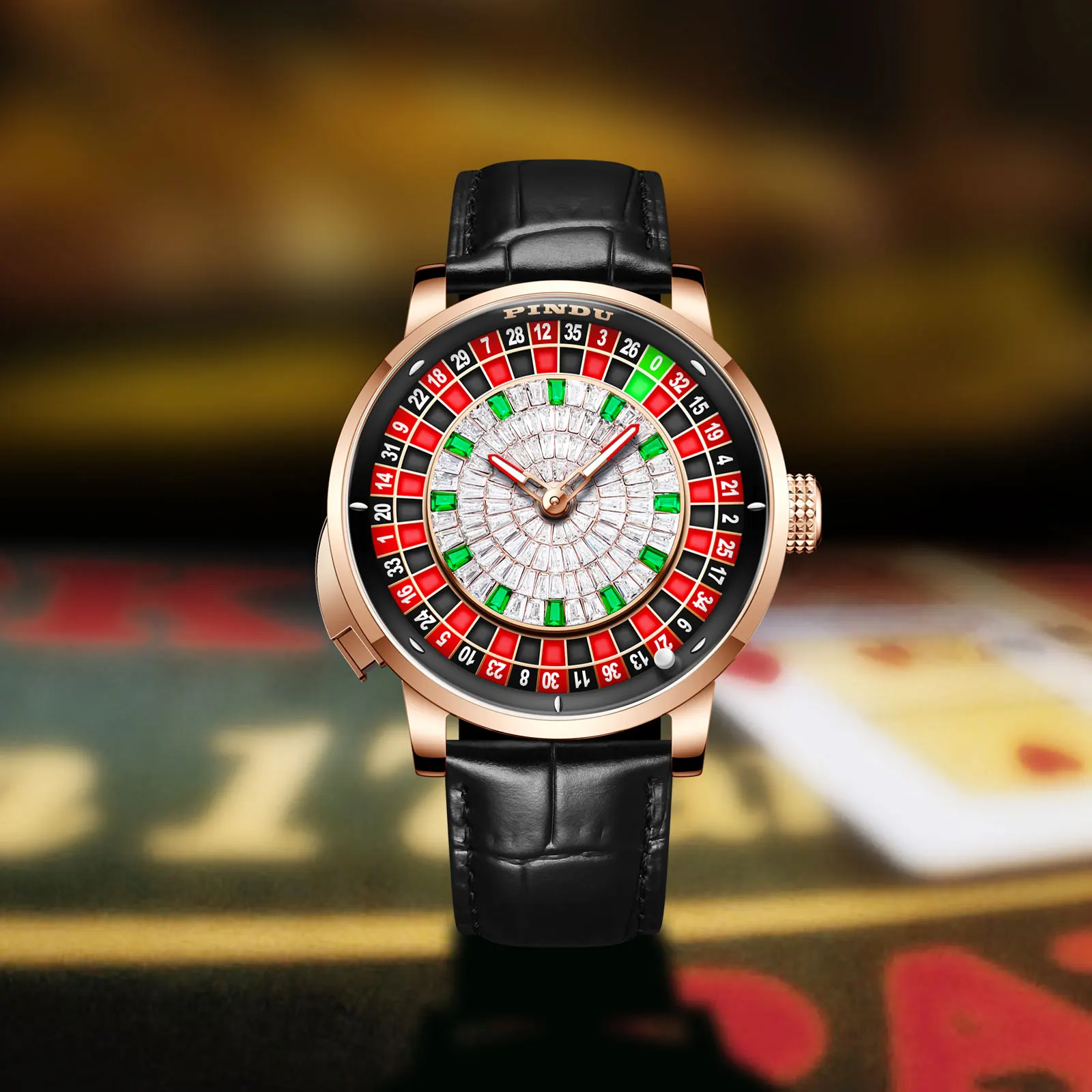 PINDU NEW Rotating dial design Mechanical Watch Men Japan NH35 Movement Sapphire Waterproof leather luxurious Automatic watch