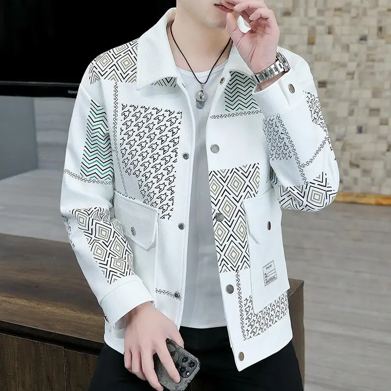 Brand Clothing Spring Autumn Men Coats Lapel Slim Print Jacket Mens High Quality Casual Jacket Tops Coat