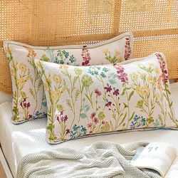 1Pair Pillow Case Pure Cotton Gauze Yarn Dyed Jacquard Floral Envelope Type Pillowcase For Bed Decorative Cushion Covers 48x74cm