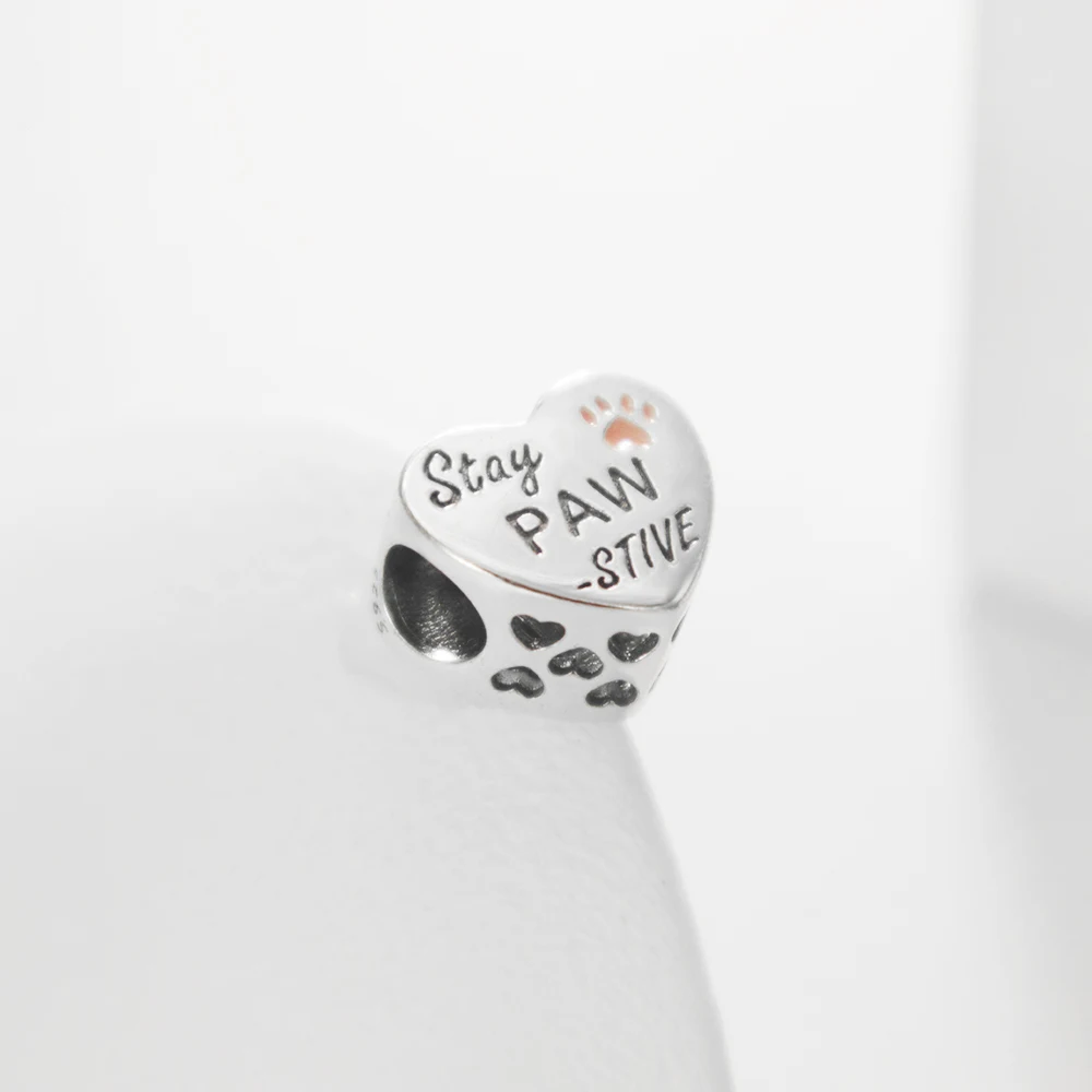 New 925 Sterling Silver Charms Heart Dog Paw Print Beads Fit Original Bracelet DIY Jewelry Outfit Gift For Women