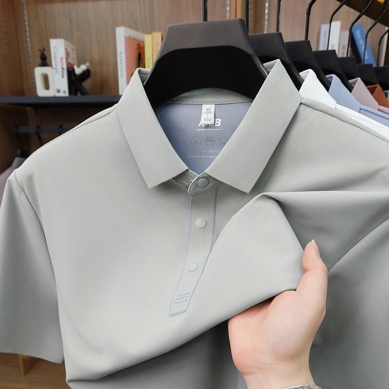 High end ice silk breathable short sleeve polo shirt brand fashion new men's comfort summer luxury business casual lapel T-shirt
