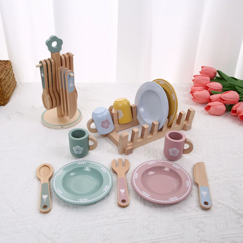 Gesimuleerde thuiskeukengerei voor kleuters, kinderpuzzels, kleine chef-koks, gesimuleerd keukengerei, houten speelgoed